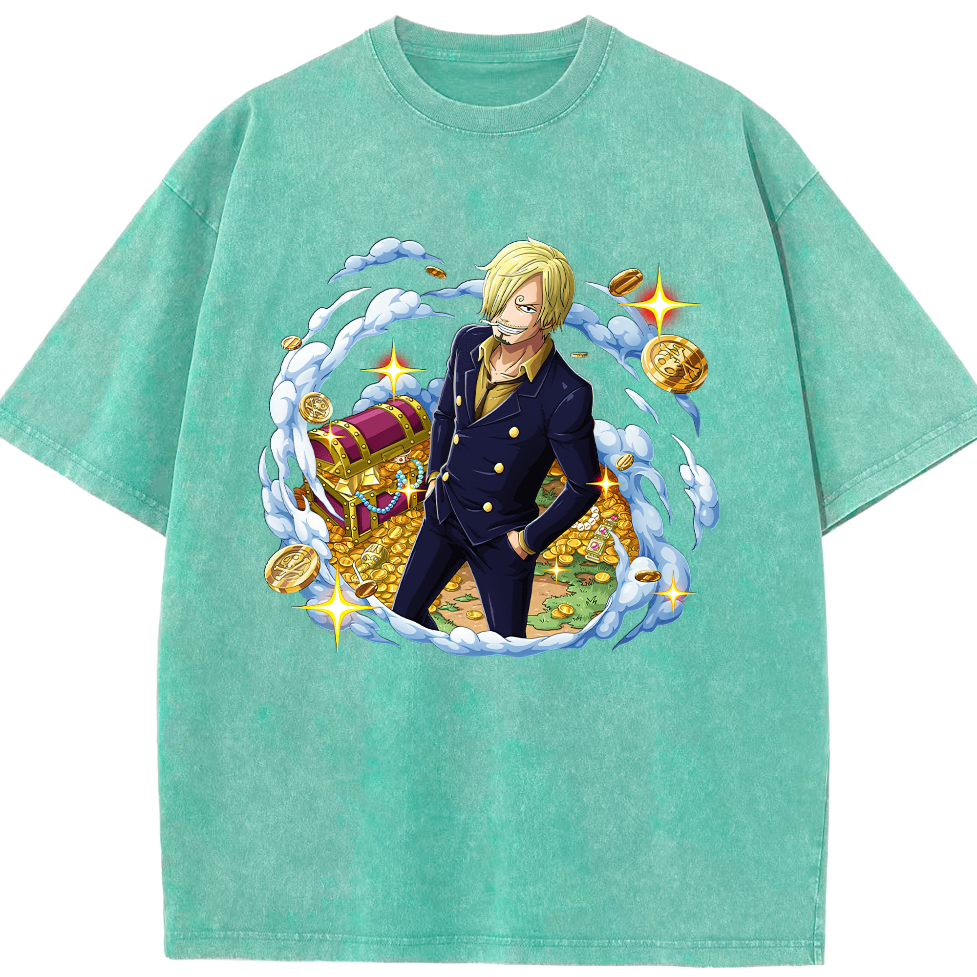 ワンピース サンジ ONE PIECE Sanji 綿100% ヴィンテージ風 半袖Tシャツ（フロントプリント）